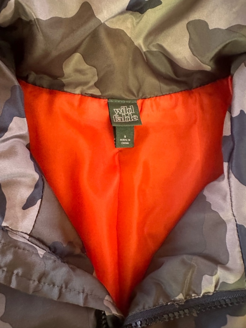 Wild Fable Cropped Camo Puffer Jacket Blaze Orange Lining Size Small - Picture 3 of 6